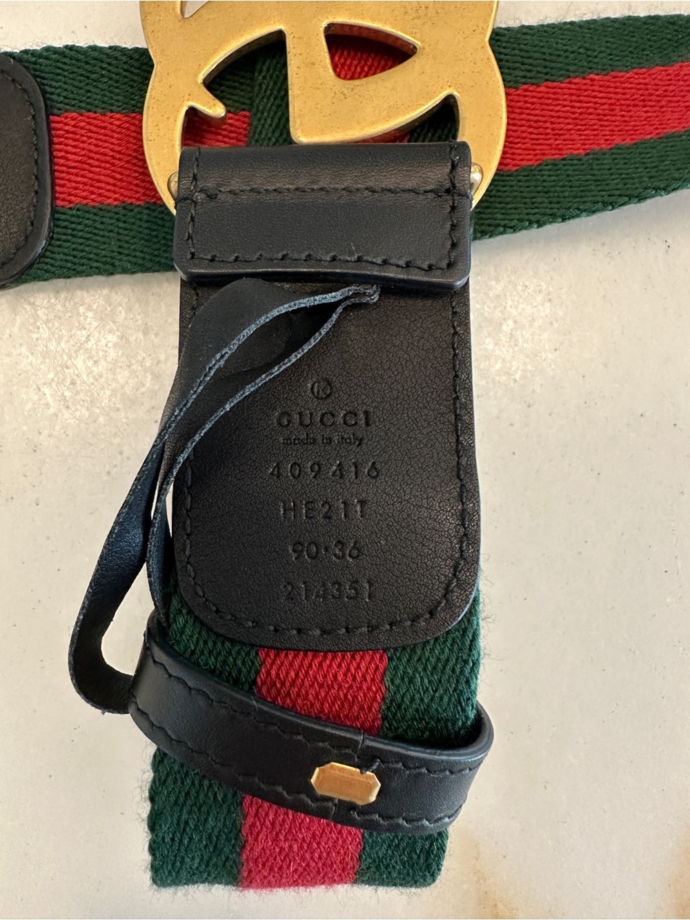Gucci Interlocking G Web Belt Black Leather Green Red Canvas Size 90/36 - Italy - Picture 6 of 8